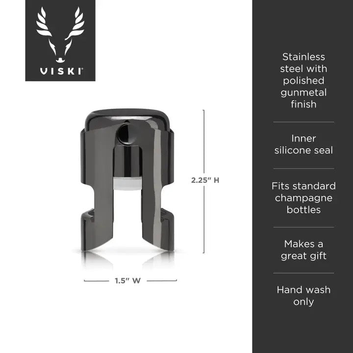 Viski Warren™ Black Gunmetal-Plated Champagne Stopper