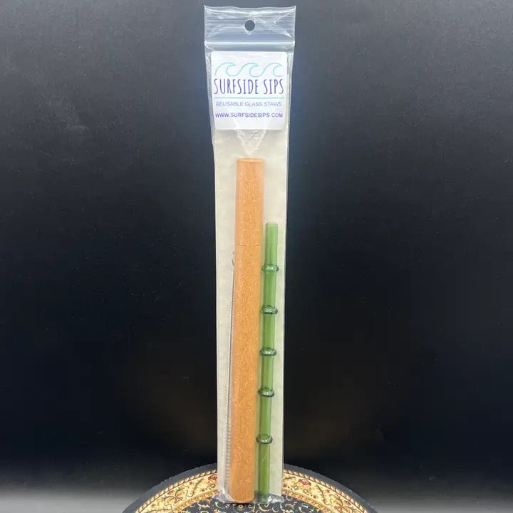 "Tiki Bamboo" 8" Reusable Glass Straw Travel Kit (Emerald Green) - Coming Soon!