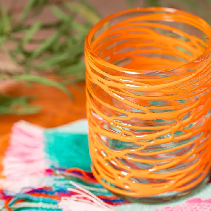 Mexican Handblown Glasses - Orange Swirl