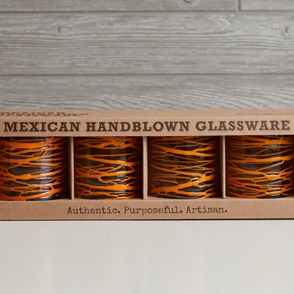 Mexican Handblown Glasses - Orange Swirl