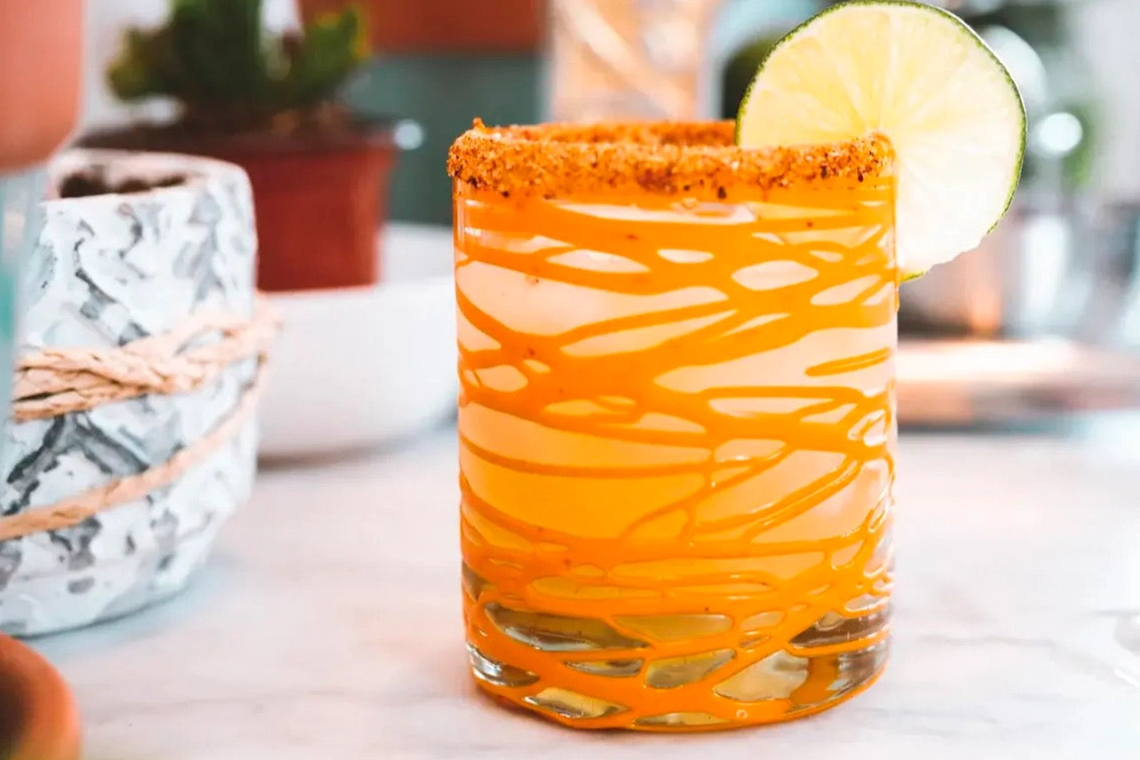 Mexican Handblown Glasses - Orange Swirl
