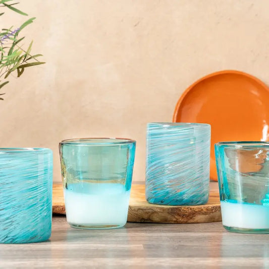 Mexican Handblown Glasses - Aqua