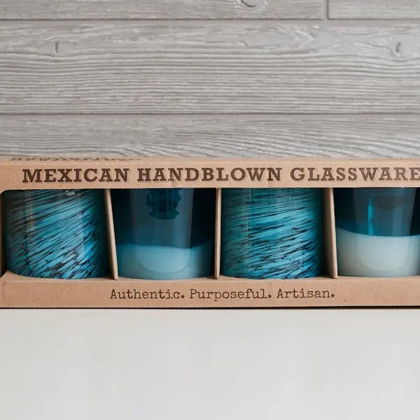 Mexican Handblown Glasses - Aqua