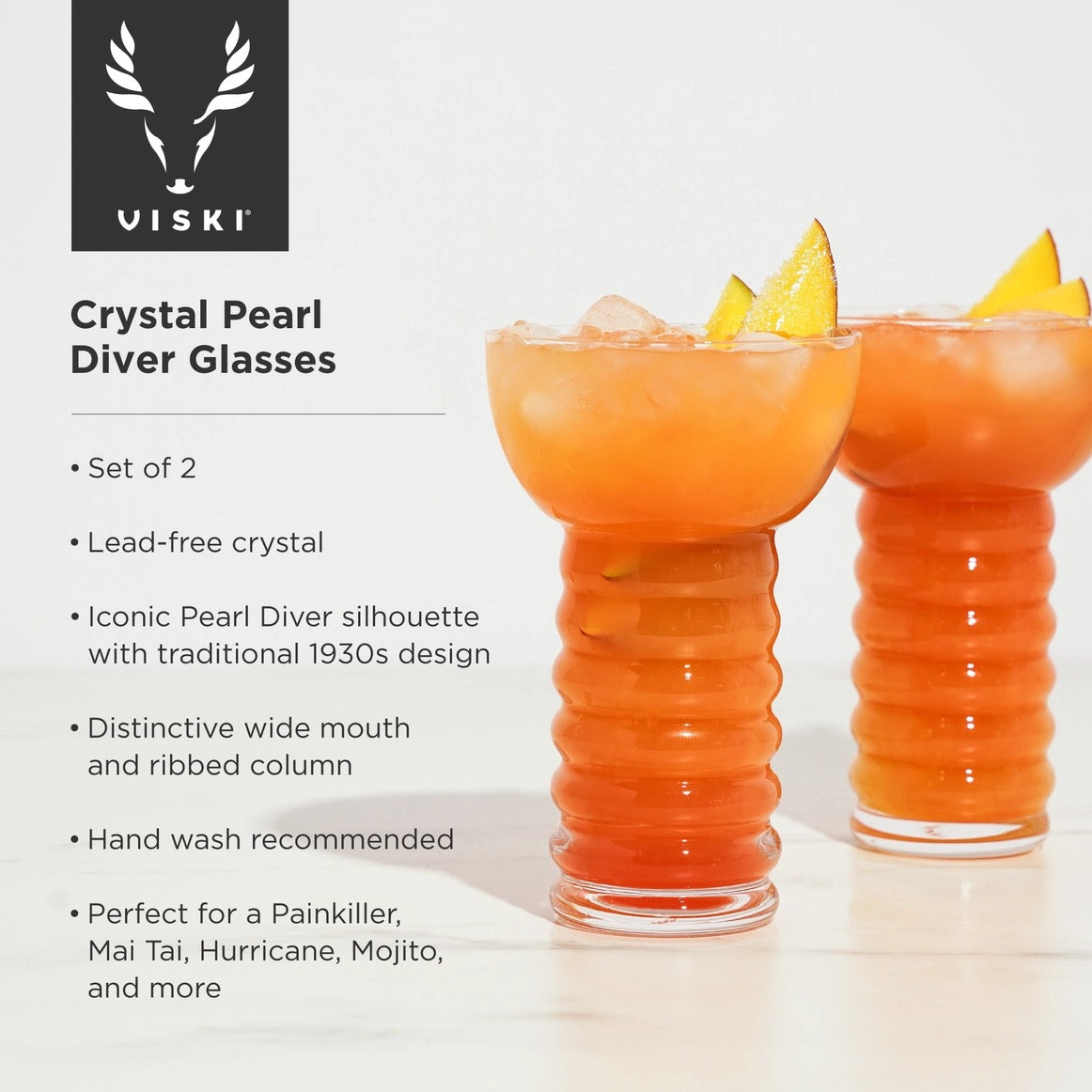 Pacific™ Crystal Pearl Diver Tiki Glasses Set of 2